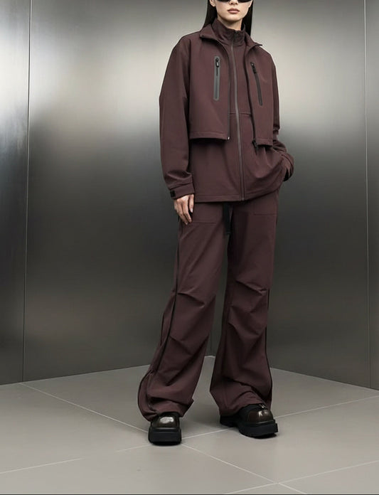 Ash Plum Tech - Wide Cargo Trousers