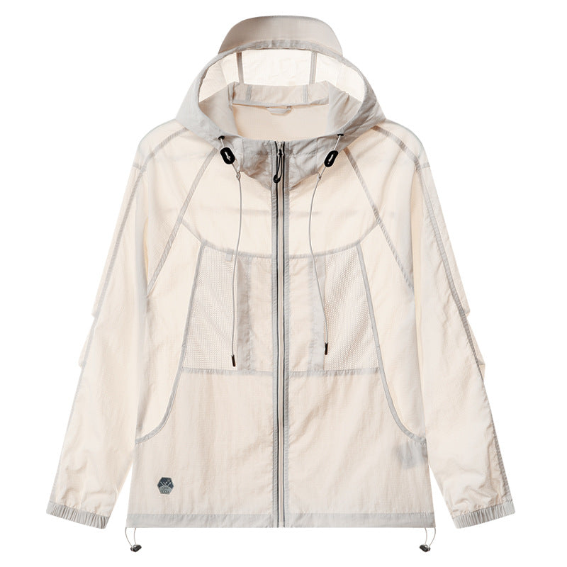 Beige gym jackets for women's with transparent panels on a white background