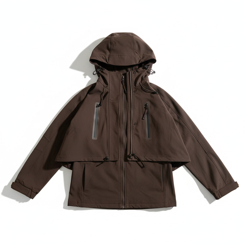 Brown jacket with a hood on a white background